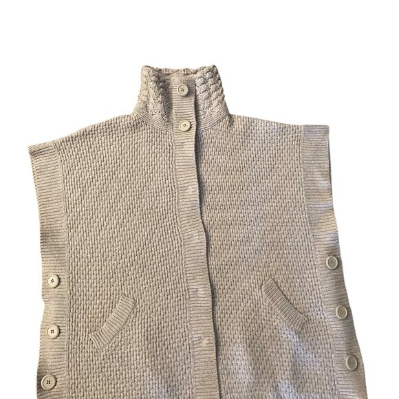 McDuff Light Gray Open Snap Front Poncho Wool Cashmere Mock Neck Sweater S/M - Picture 4 of 15
